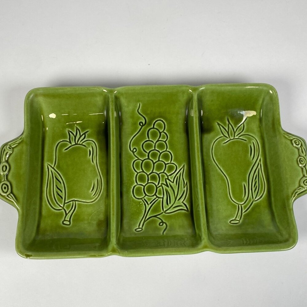 Vintage Maddux California Pottery Ceramic Divided Serving Tray Dish Fruit Motif